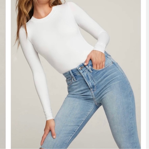 GOOD AMERICAN GOOD WAIST CROP RAW EDGE HIGH WAIST DISTRESSED SKINNY JEANS Sz4/27 - Picture 8 of 15